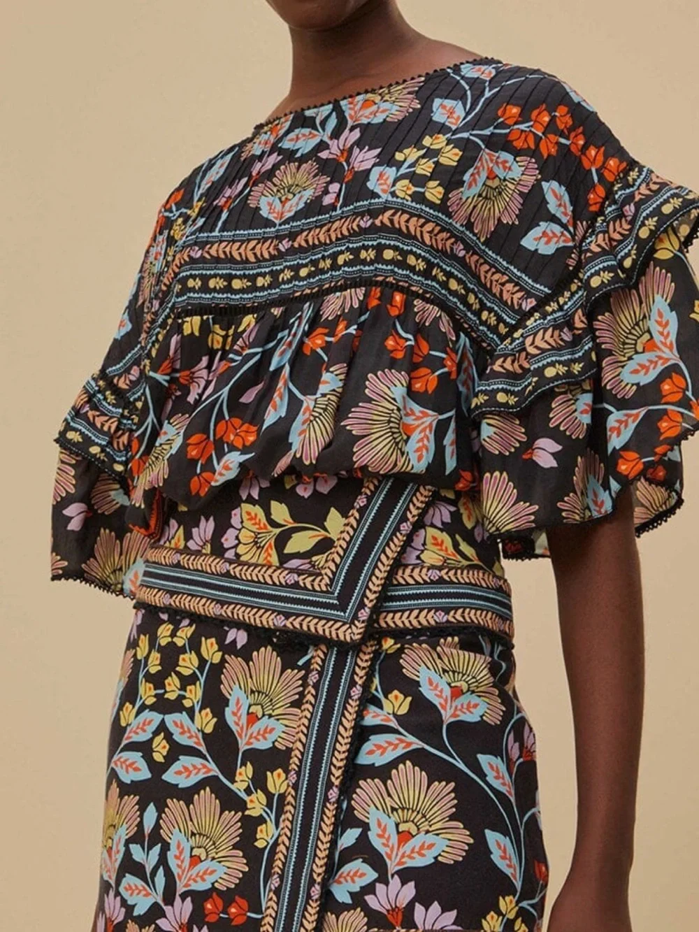 Farm Rio Flowery Black Mini Skirt, Size 25